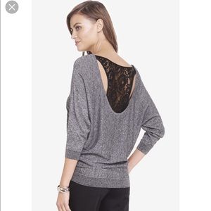 Express marled dolman lace back sweater
